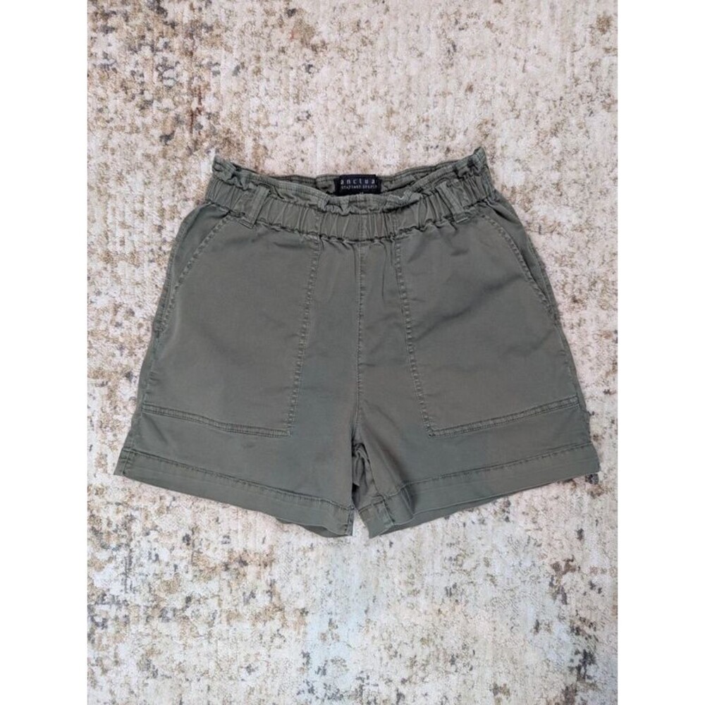 Sanctuary Dark Neutral Green Shorts with Elastic Paper Bag Waist Patch Pockets